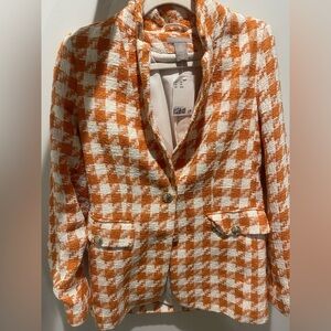 H&M Orange and White Plaid Blazer